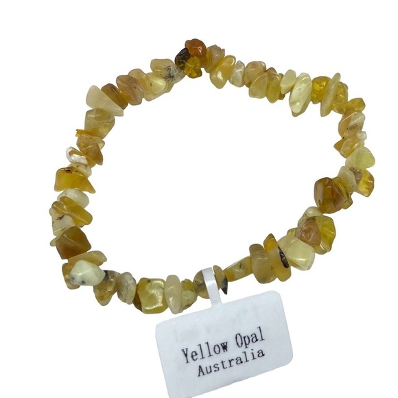 Yellow Opal Gemstone Chips Beaded Stretch Bracelet Natural Chip Stone Crystal - Picture 5 of 7